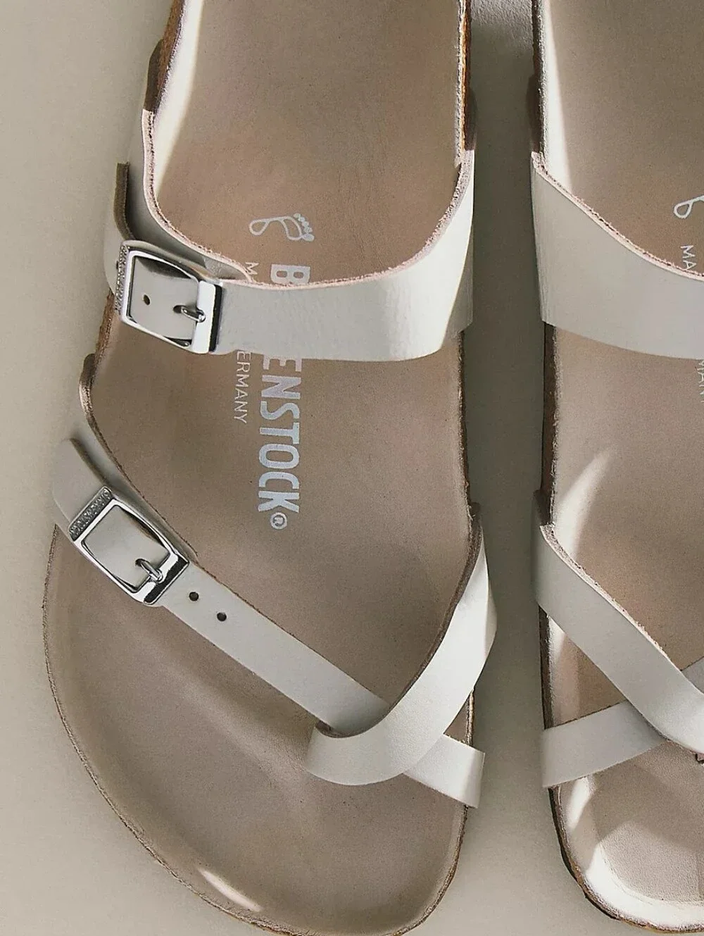 NWT Birkenstock Mayari Cream Double-Buckle Cross-Strap Sandals Oyster Msrp $145